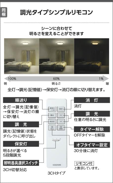 Amazon | コイズミ照明 LEDシーリング 調光 リモコン付 ～10畳 温白色